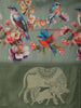 Sage Green Floral Printed Design Crepe Silk Saree with Cow Motif Border