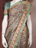 Sage Green Floral Printed Semi Silk Saree with Zari Border