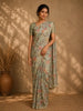 Sage Green Floral Printed Tussar Silk Saree