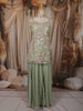 Sage Green Floral Sequins Embroidered Design Net Palazzo Suit with Choker Dupatta