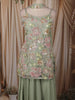 Sage Green Floral Sequins Embroidered Design Net Palazzo Suit with Choker Dupatta