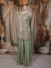 Sage Green Floral Sequins Embroidered Design Net Palazzo Suit with Choker Dupatta
