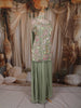 Sage Green Floral Sequins Embroidered Design Net Palazzo Suit with Choker Dupatta