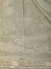 Sage Green Floral Sequins Embroidered Tissue Silk Saree with Designer Border