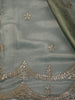 Sage Green Floral Sequins Zari Embroidered Design Pure Tissue Silk Party Wear Saree with Scalloped Border