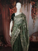 Sage Green Floral Sequins Zari Embroidered Design Pure Tissue Silk Party Wear Saree with Scalloped Border