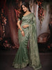 Sage Green Floral Sequins Zari Embroidered Design Pure Tissue Silk Party Wear Saree with Scalloped Border