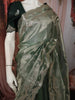 Sage Green Floral Sequins Zari Embroidered Design Pure Tissue Silk Party Wear Saree with Scalloped Border