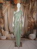 Sage Green Floral Sequins and Beads Embroidered Design Tissue Fancy Saree with Scalloped Border