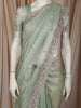 Sage Green Floral Sequins and Beads Embroidered Design Tissue Fancy Saree with Scalloped Border