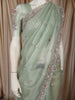 Sage Green Floral Sequins and Beads Embroidered Design Tissue Fancy Saree with Scalloped Border