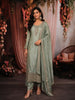 Sage Green Floral Sequins and Beads Embroidered Design Tissue Silk Straight Cut Salwar Suit with Dupatta