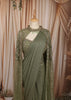 Sage Green Floral Sequins and Kartana Beads Embroidered Design Crushed Ready to Wear Party Saree with Designer Blouse with Cape