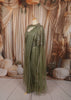 Sage Green Floral Sequins and Kartana Beads Embroidered Design Crushed Ready to Wear Party Saree with Designer Blouse with Cape