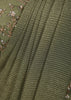 Sage Green Floral Sequins and Kartana Beads Embroidered Design Crushed Ready to Wear Party Saree with Designer Blouse with Cape