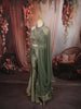 Sage Green Floral Stone Embellished Design Banarasi Silk Party Wear Palazzo Suit with Matching Dupatta