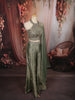 Sage Green Floral Stone Embellished Design Banarasi Silk Party Wear Palazzo Suit with Matching Dupatta