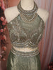 Sage Green Floral Stone Embellished Design Banarasi Silk Party Wear Palazzo Suit with Matching Dupatta