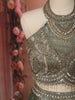 Sage Green Floral Stone Embellished Design Banarasi Silk Party Wear Palazzo Suit with Matching Dupatta