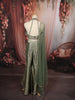 Sage Green Floral Stone Embellished Design Banarasi Silk Party Wear Palazzo Suit with Matching Dupatta