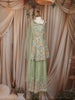 Sage Green Floral Thread Embroidered Design Georgette Kids Palazzo Suit