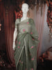 Sage Green Floral Thread Embroidered Design Pure Organza Saree with Scalloped Border