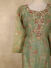 Sage Green Floral Thread Embroidered Design Tissue Silk Straight Cut Salwar Suit