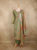 Sage Green Floral Thread Embroidered Design Tissue Silk Straight Cut Salwar Suit