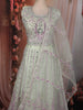 Sage Green Floral Thread and Mirror Embroidered Design Net Lehenga with Dupatta