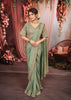Sage Green Floral Vine Sequins and Beads Embroidered Design Tissue Organza Ready to Wear Party Saree with Matching Designer Blouse