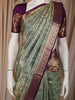 Sage Green Floral Woven Pure Kanchipuram Silk Saree with Zari Border