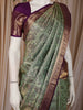 Sage Green Floral Woven Pure Kanchipuram Silk Saree with Zari Border