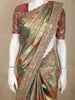 Sage Green Floral Woven Tissue Banarasi Saree with Heavy Designer Border