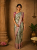 Sage Green Floral Zari Woven Design Pure Kanchipuram Silk Saree with Contrast Zari Border