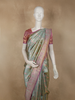 Sage Green Floral Zari Woven Design Pure Kanchipuram Silk Saree with Contrast Zari Border