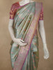 Sage Green Floral Zari Woven Design Pure Kanchipuram Silk Saree with Contrast Zari Border