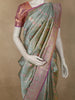 Sage Green Floral Zari Woven Design Pure Kanchipuram Silk Saree with Contrast Zari Border