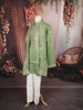Sage Green Geometric Sequins and Mirror Embroidered Design Tissue Silk Men's Kurta Pyjama with Matching Dupatta