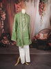 Sage Green Geometric Sequins and Mirror Embroidered Design Tissue Silk Men's Kurta Pyjama with Matching Dupatta