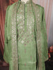 Sage Green Geometric Sequins and Mirror Embroidered Design Tissue Silk Men's Kurta Pyjama with Matching Dupatta