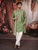 Sage Green Geometric Sequins and Mirror Embroidered Design Tissue Silk Men's Kurta Pyjama with Matching Dupatta