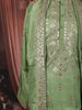 Sage Green Geometric Sequins and Mirror Embroidered Design Tissue Silk Men's Kurta Pyjama with Matching Dupatta