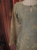 Sage Green Heavy Beads Embroidered Design Tissue Silk Straight Cut Salwar Suit with Dupatta