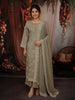 Sage Green Heavy Beads Embroidered Design Tissue Silk Straight Cut Salwar Suit with Dupatta