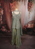 Dusty Grey Heavy Mirror Embroidered Design Tissue Organza Party Wear Peplum Palazzo Suit with Matching Choker Dupatta