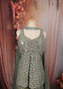 Dusty Grey Heavy Mirror Embroidered Design Tissue Organza Party Wear Peplum Palazzo Suit with Matching Choker Dupatta
