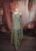 Dusty Grey Heavy Mirror Embroidered Design Tissue Organza Party Wear Peplum Palazzo Suit with Matching Choker Dupatta