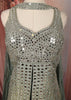 Dusty Grey Heavy Mirror Embroidered Design Tissue Organza Party Wear Peplum Palazzo Suit with Matching Choker Dupatta