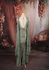 Dusty Grey Heavy Mirror Embroidered Design Tissue Organza Party Wear Peplum Palazzo Suit with Matching Choker Dupatta