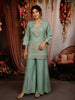 Sage Green Heavy Sequins and Beads Embroidered Design Tissue Part Wear Palazzo Suit